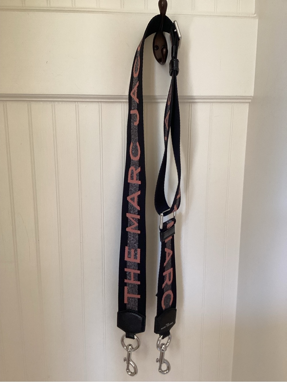 Marc Jacobs Black Strap with Pink Logo Lettering